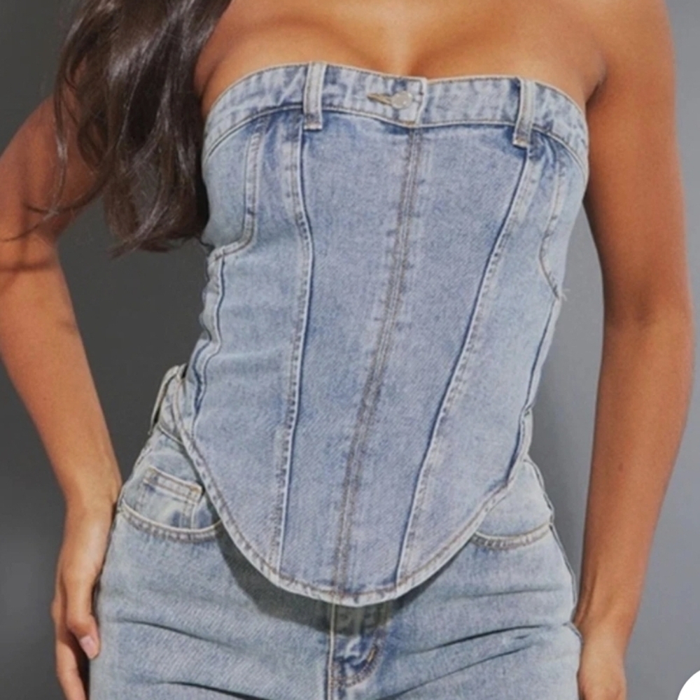 Denim Strapless Corset Top